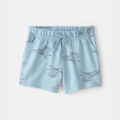 Toddler Boy Helicopter French Terry Shorts - Blue
