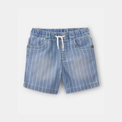 Toddler Boy Striped Denim Drawstring Shorts - Light Wash