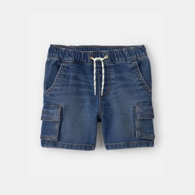 Toddler Boy Denim Drawstring Cargo Shorts - Dark Wash