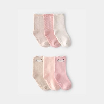 Toddler Girl 6-Pack Cat Polka Dots Crew Socks