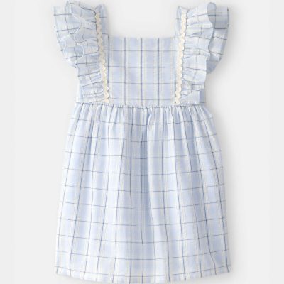 Toddler Girl Plaid Ruffle-Sleeve Dress - Blue/White