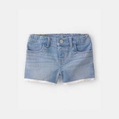 Toddler Girl Eyelet Trim Denim Shorts - Light Wash