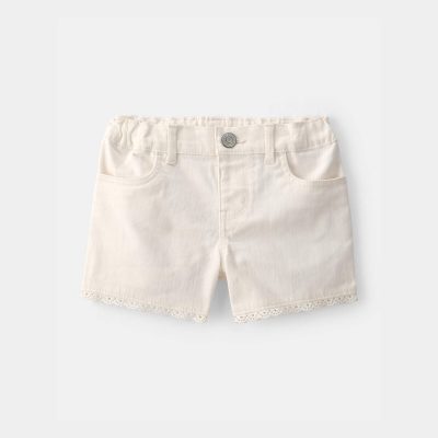 Toddler Girl Eyelet Trim Twill Shorts - Cream