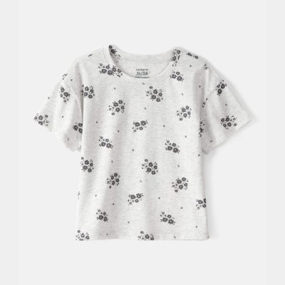Toddler Girl Floral Relaxed Top - Grey