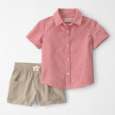 Toddler Boy 2-Piece Top & Short Set Made with Organic Cotton in Red Gingham