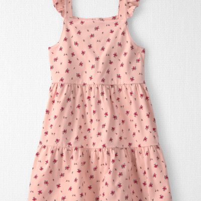 Toddler Girl Organic Cotton Tiered Dress in Blush Floral Print