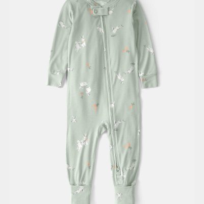 Toddler Easter Bunny PurelySoft 1-Piece 2-Way Zip Pajama - Green