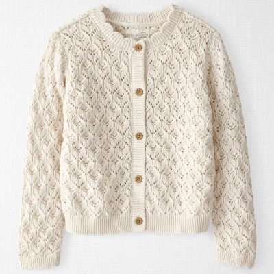 Toddler Girl Organic Cotton Pointelle Sweater Knit Cardigan