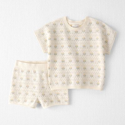 Toddler Girl Organic Cotton Sweater Knit Set in Honey Floral Print
