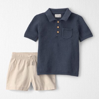 Toddler Boy 2-Piece Organic Cotton Sweater Knit Top & Short Set