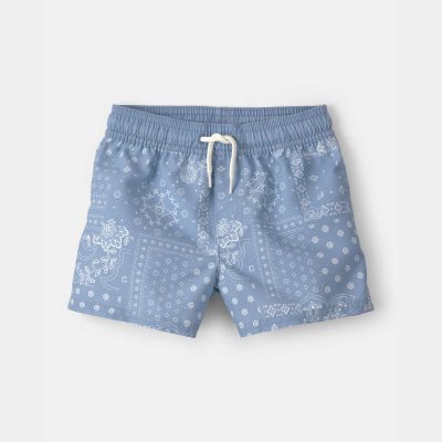 Toddler Boy Bandana Floral Swim Trunks - Blue
