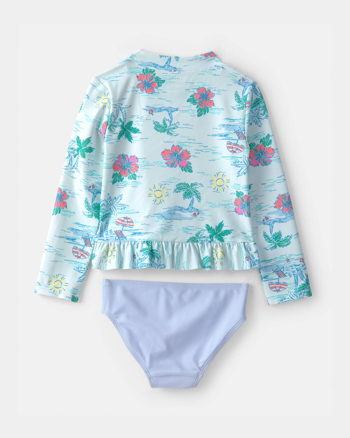Toddler Girl 2-Piece Tropical Beach Rashguard Swimsuit Set - Blue/Purple - Image 2