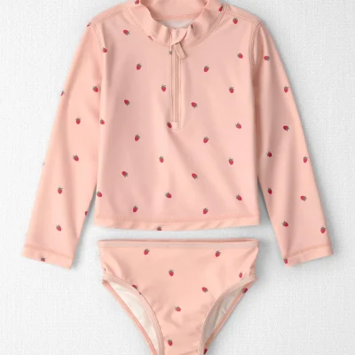 Toddler Girl 2-Piece Recycled Rashguard Swimsuit Set in Strawberry Print