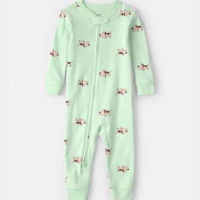 Toddler Dog 100% Cotton Snug Fit 1-Piece Pajama - Green