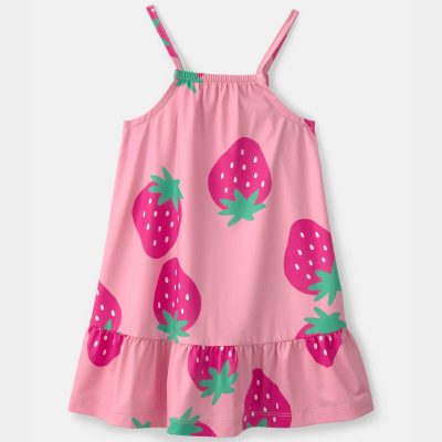 Toddler Girl Strawberry Swim Dress Coverup - Pink