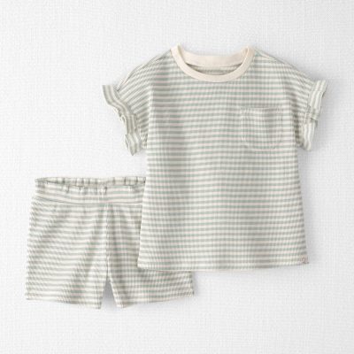 Toddler Girl 2-Piece Organic Cotton Waffle Knit Top & Short Set in Stripes