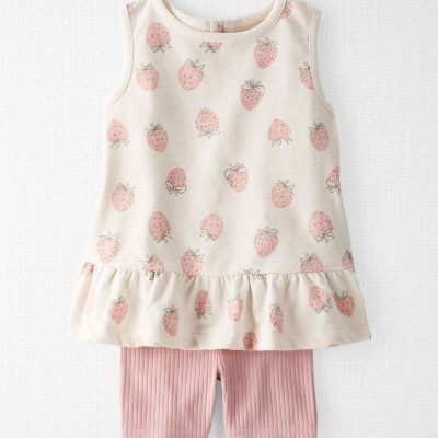 Toddler Girl 2-Piece Set Made with Organic Cotton in Strawberry Print