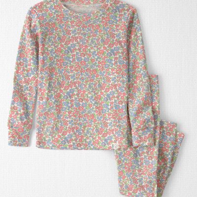 Toddler Girl 2-Piece Organic Cotton Ribbed Pajama Set in Spring Floral Print