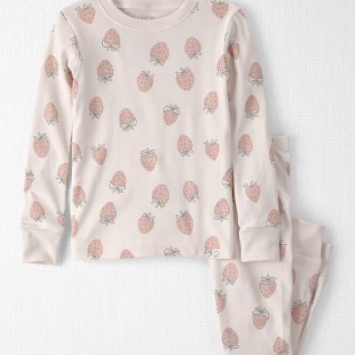 Toddler Girl 2-Piece Organic Cotton Ribbed Pajama Set in Strawberry Print