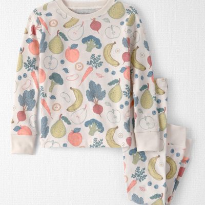 Toddler 2-Piece Organic Cotton Ribbed Pajama Set in Veggie Fruit Print