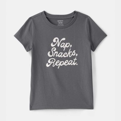 Toddler Girl 'Nap Snacks Repeat' Graphic Tee - Grey