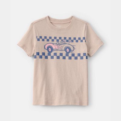 Toddler Boy Alligator Race Car Graphic Tee - Tan