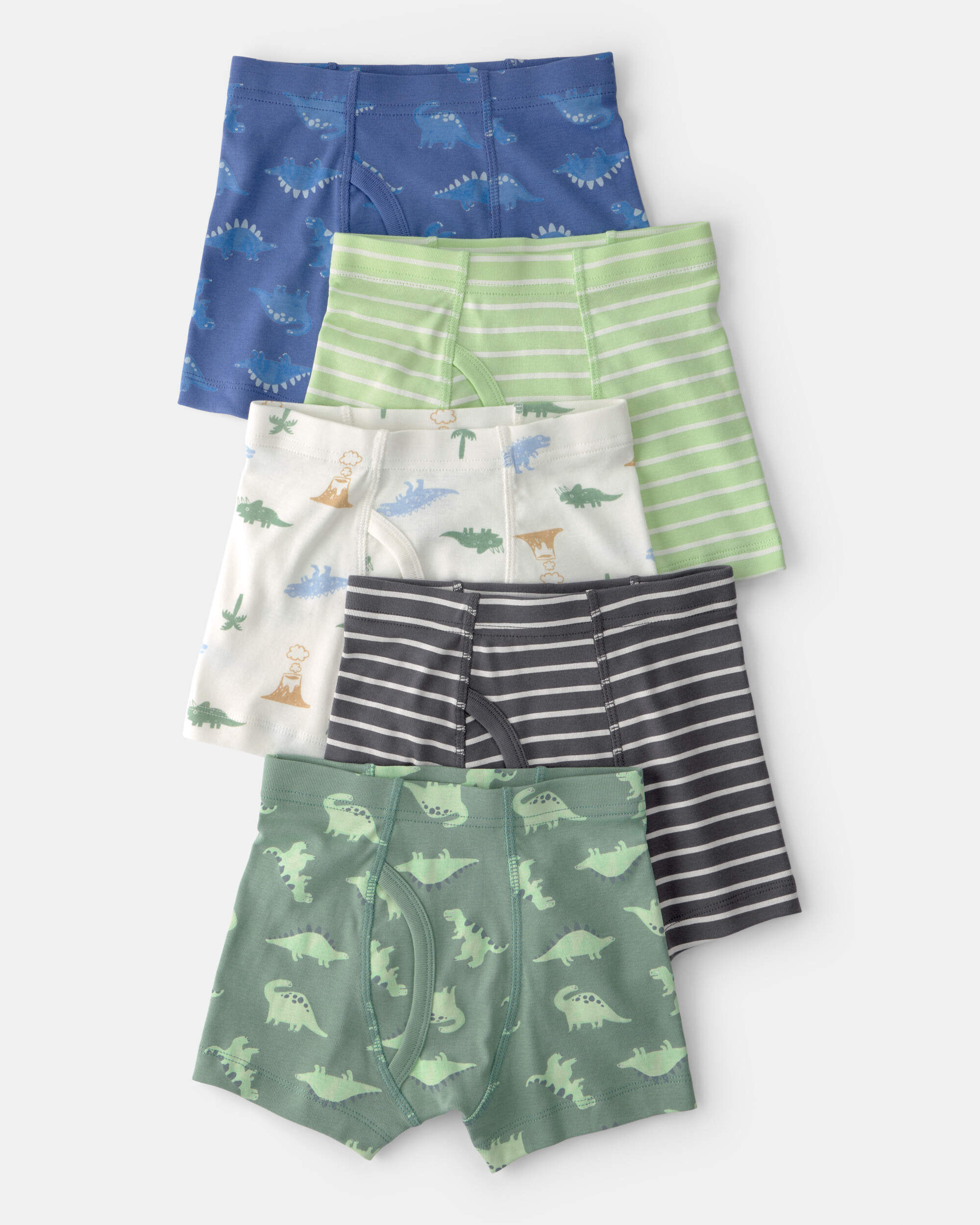 Toddler Boy 5-Pack Dino Boxer Brief Underwear - Green/Blue - Image 2