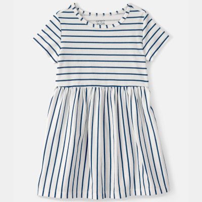 Toddler Girl Striped Short-Sleeve Dress - Blue/Ivory