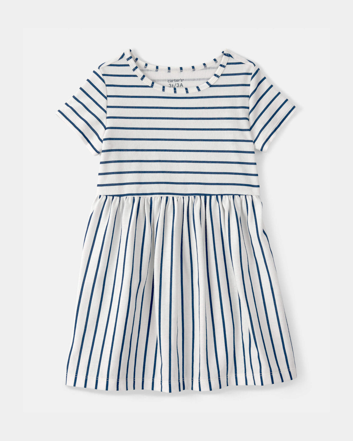 Toddler Girl Striped Short-Sleeve Dress - Blue/Ivory