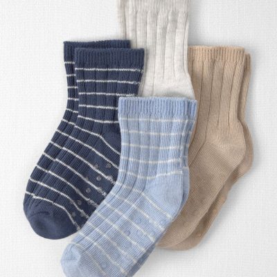 Toddler 4-Pack Ankle Socks in Stripes Made with Organic Cotton