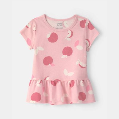 Toddler Girl Apple Relaxed Peplum Top - Pink