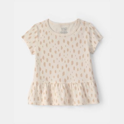 Toddler Girl Dot Relaxed Peplum Top - Cream