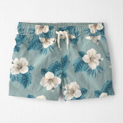Toddler Boy Recycled Swim Trunks in in Blue Hibiscus