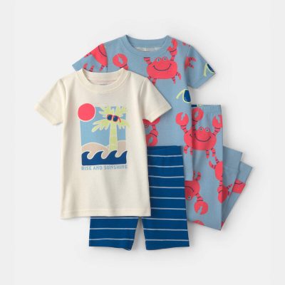 Toddler Boy Sunshine Beach 100% Cotton 4-Piece Pajama Set