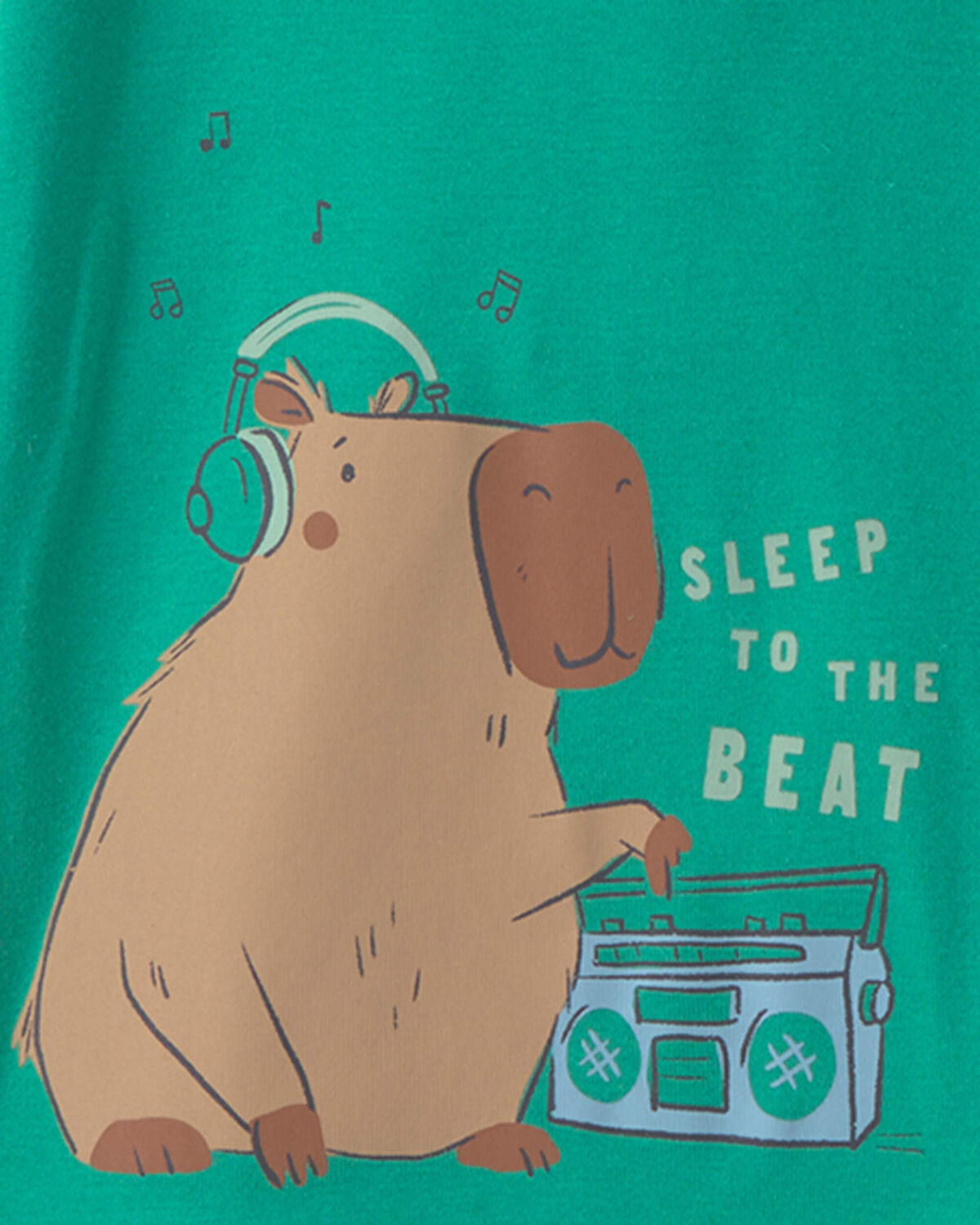 Toddler Boy Capybara 100% Cotton 4-Piece Pajama Set - Green/Ivory - Image 2