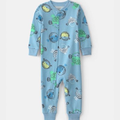 Toddler Boy Pufferfish 100% Cotton 1-Piece Pajama - Blue