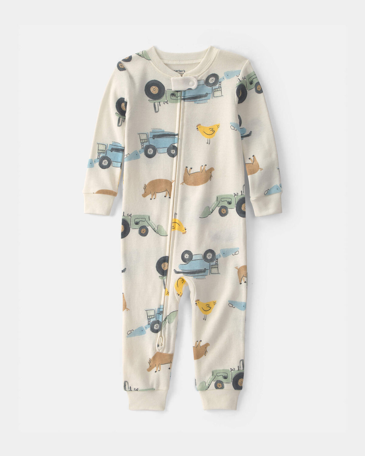 Toddler Boy Farm 100% Cotton 1-Piece Pajama - Cream