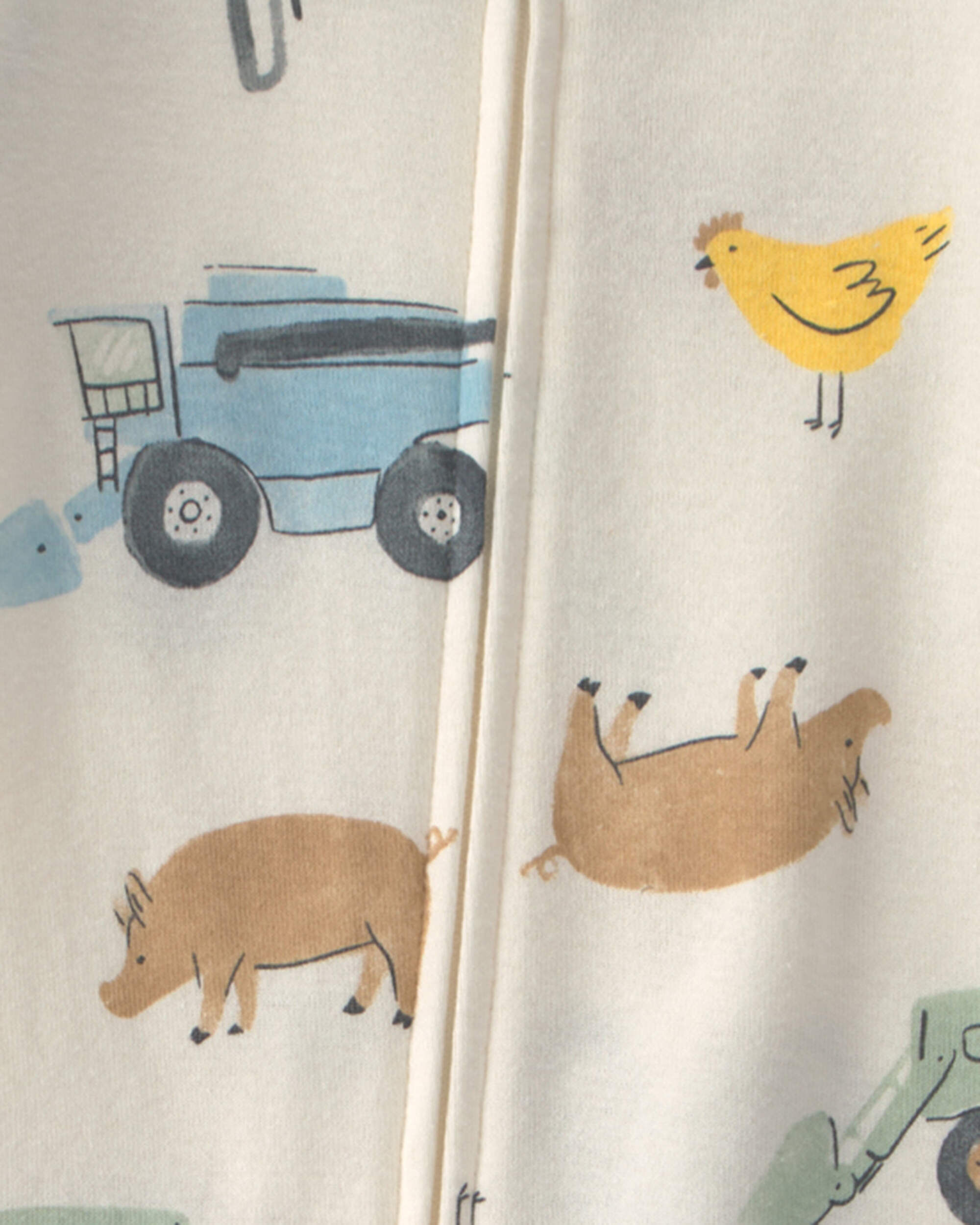 Toddler Boy Farm 100% Cotton 1-Piece Pajama - Cream - Image 3