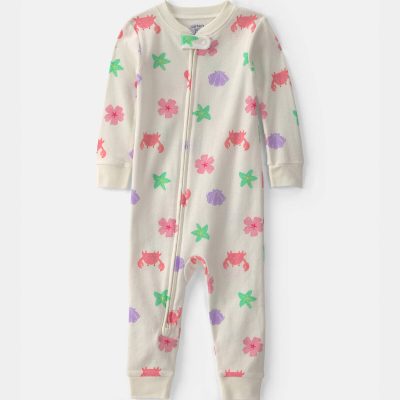 Toddler Girl Beach 100% Cotton 1-Piece Pajama - Cream