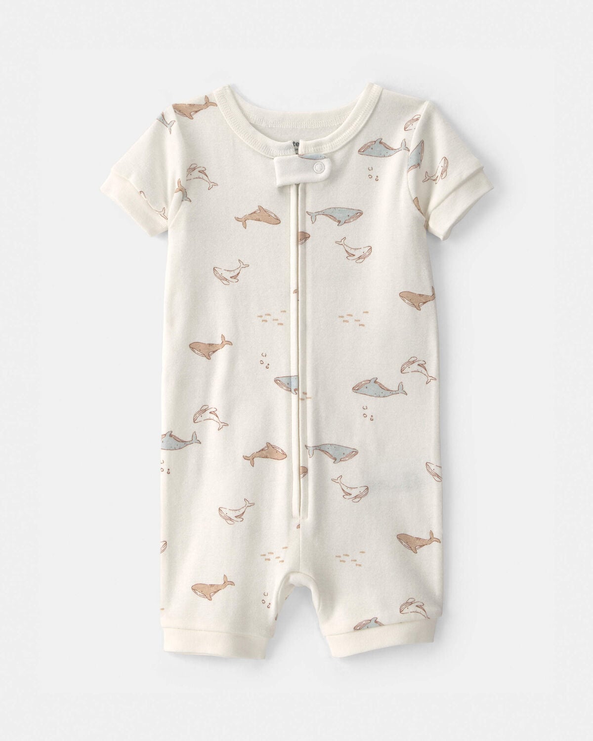 Toddler Whale 100% Cotton 1-Piece Romper Pajama - Ivory