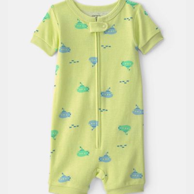 Toddler Boy Submarine 100% Cotton 1-Piece Romper Pajama - Green