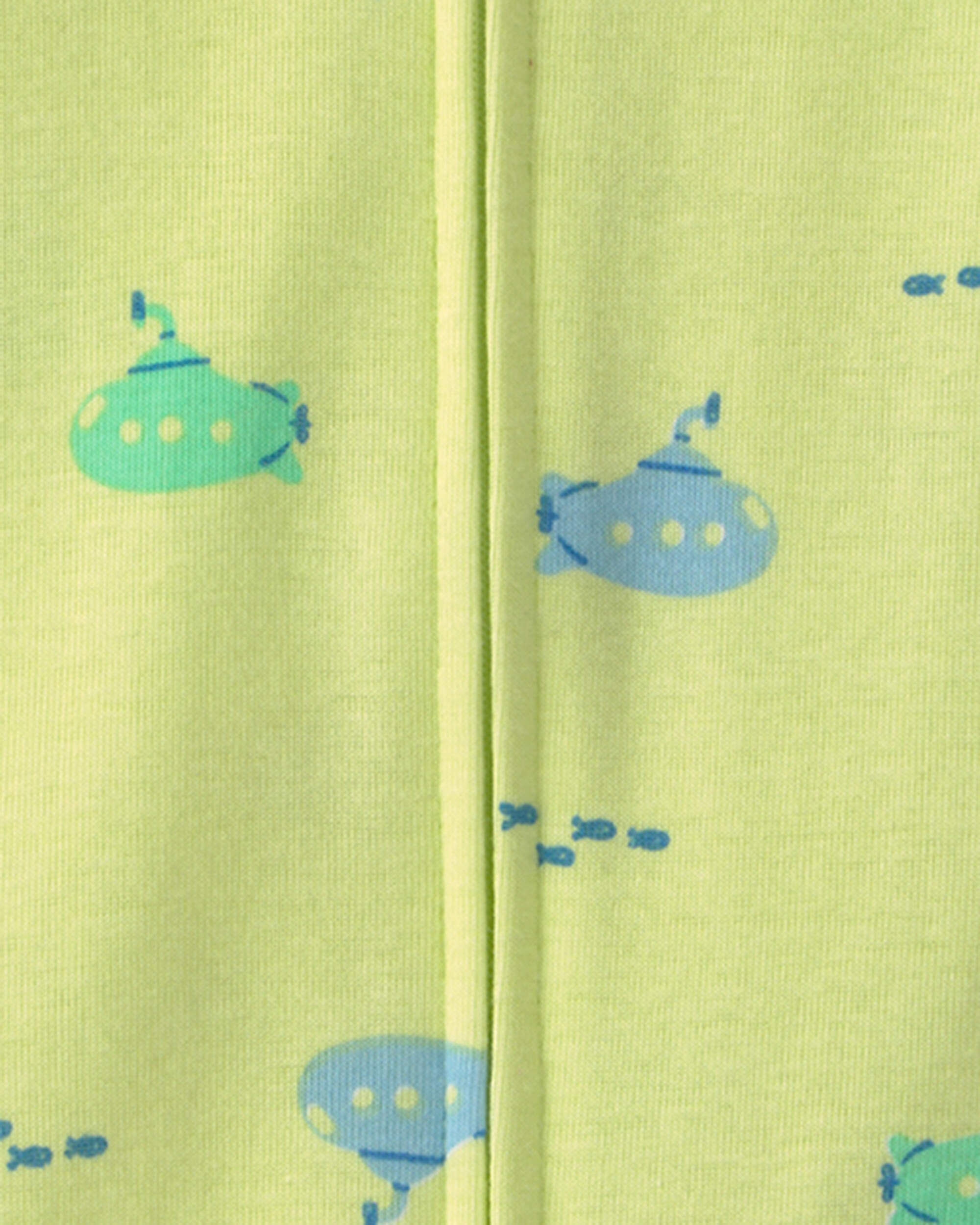Toddler Boy Submarine 100% Cotton 1-Piece Romper Pajama - Green - Image 3