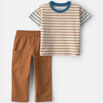 Toddler Boy 2-Piece Striped Short-Sleeve Top & Pant Set