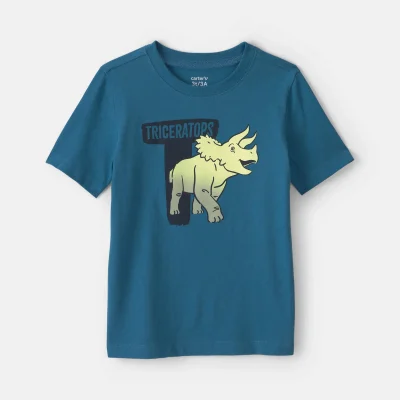 Toddler Boy Triceratops Dinosaur Graphic Tee - Blue