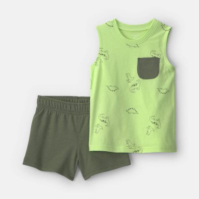 Toddler Boy 2-Piece Dinosaur Top & Short Set - Green