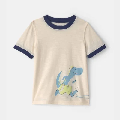 Toddler Boy Dinosaur Soccer Graphic Tee - Cream