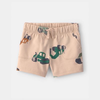 Toddler Boy Construction French Terry Shorts - Tan