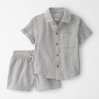 Toddler Boy 2-Piece Organic Cotton Seersucker Gauze Top & Short  Set