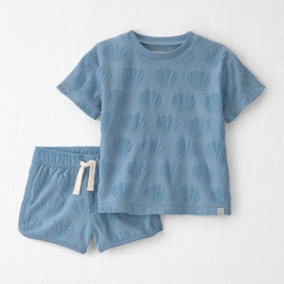 Toddler Girl 2-Piece Terry Top & Short Set Made with Organic Cotton in Blue Seashells