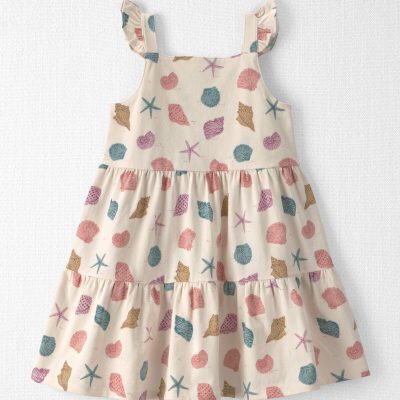 Toddler Girl Organic Cotton Tiered Dress in Seashells